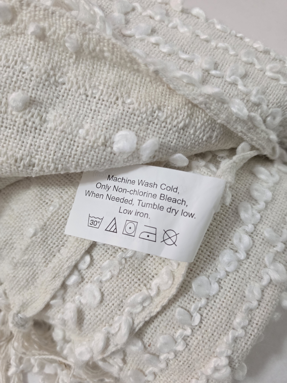 Textured Woven Cream Throw Blanket with Fringe - Picture 4 of 6